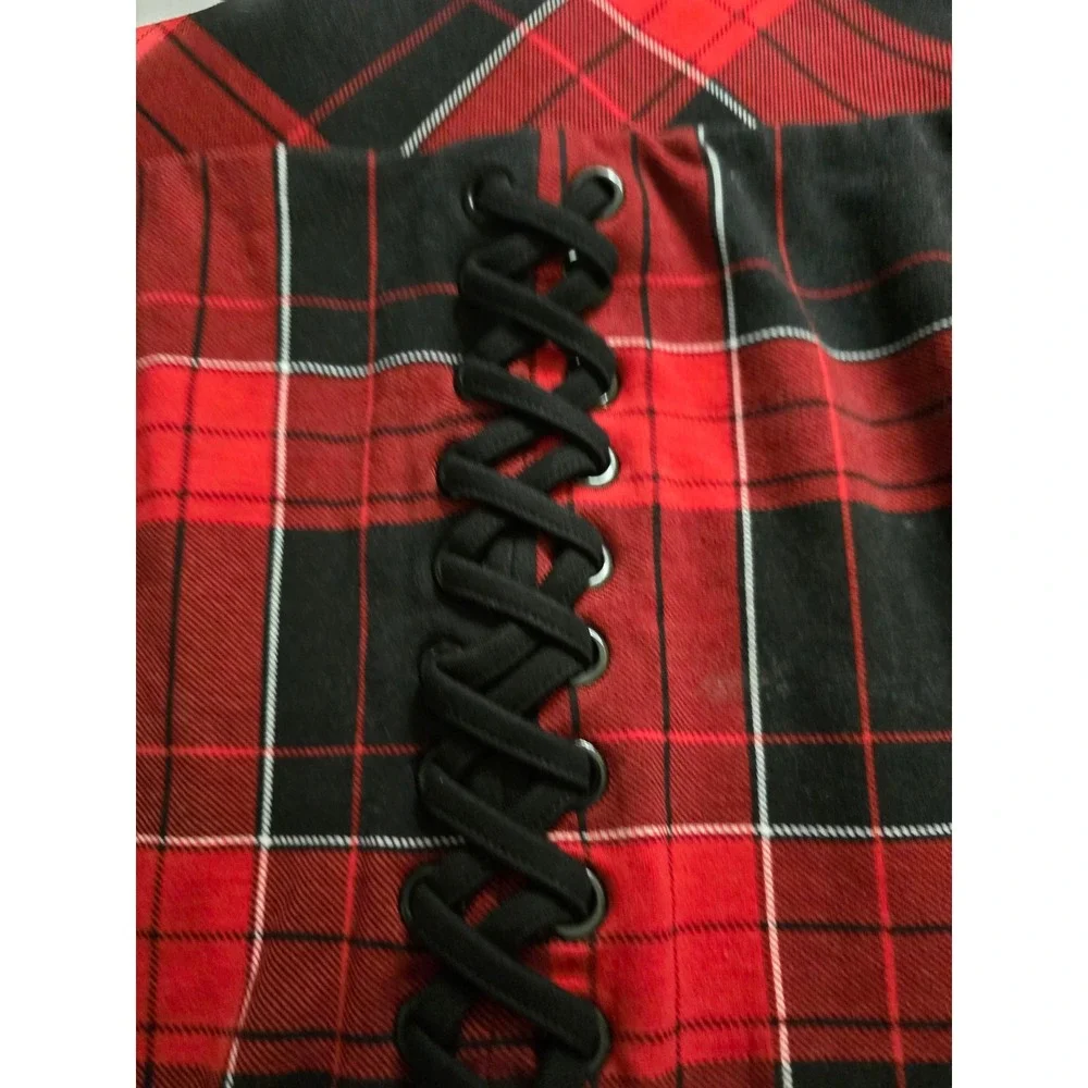 Torrid Goth Punk Red Black Plaid Lace Up Grommet Slit Pencil Skirt  2XL Grunge